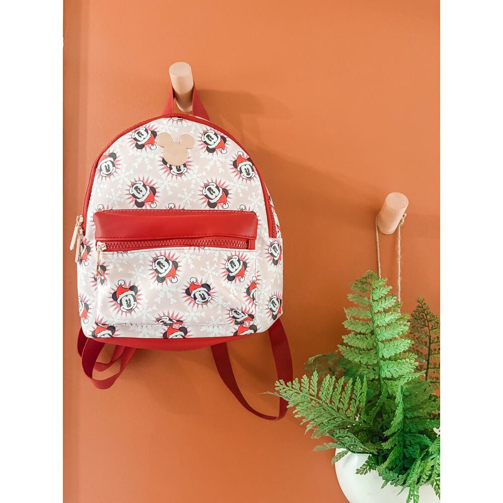 NWT Bioworld Disney Mickey Mouse Santa Hat Snowflake Mini Backpack Faux Leather